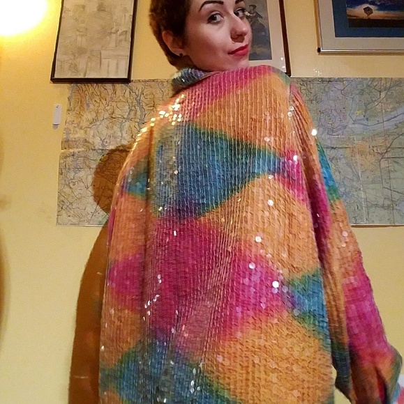 100% Rainbow silk sequin embellished jacket - Picture 2 of 4