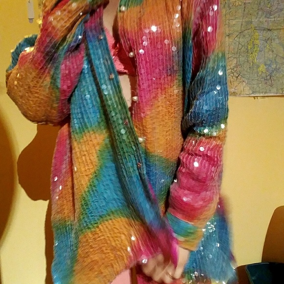 100% Rainbow silk sequin embellished jacket - Picture 3 of 4