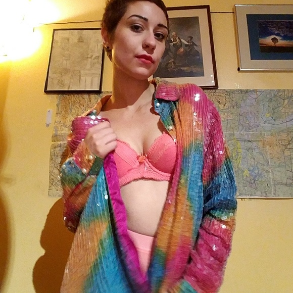 100% Rainbow silk sequin embellished jacket - Picture 4 of 4