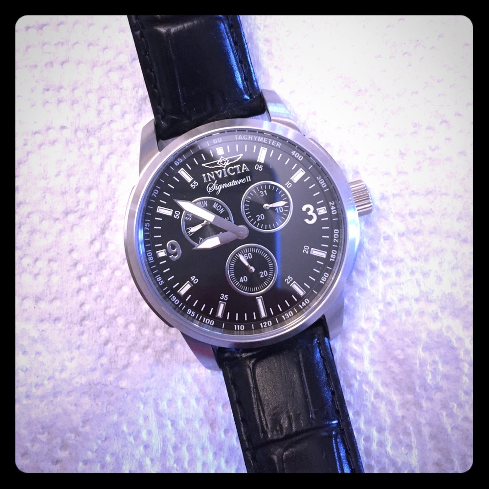 Invicta Signature II Black Leather Chronograph