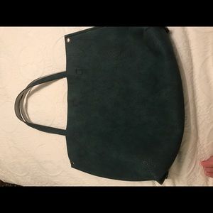 Free people slouchy vegan tote - dark green/white
