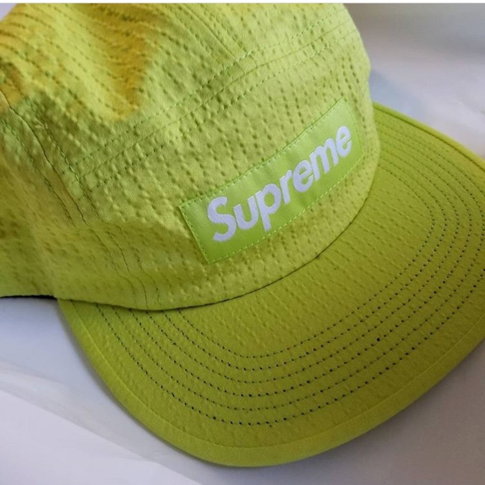 Supreme lime seersucker camp cap