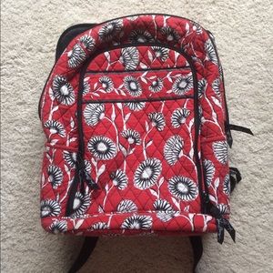 Red black and white floral backpack