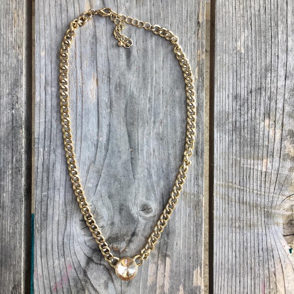 : Gold Color Necklace with Clear Stone :