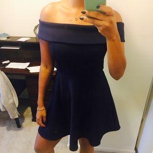 Dry Goods navy off the shoulder dress