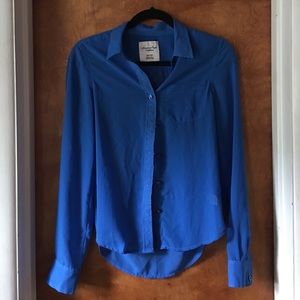 American Eagle XXS sheer blue button up shirt