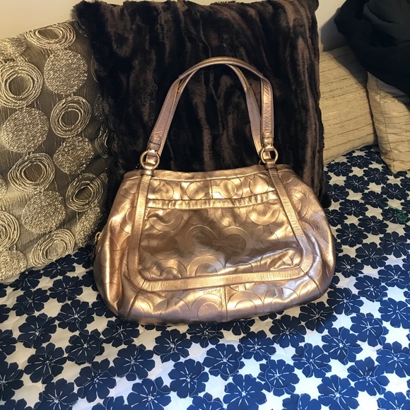 Metallic rose gold Coach purse. - Picture 2 of 6