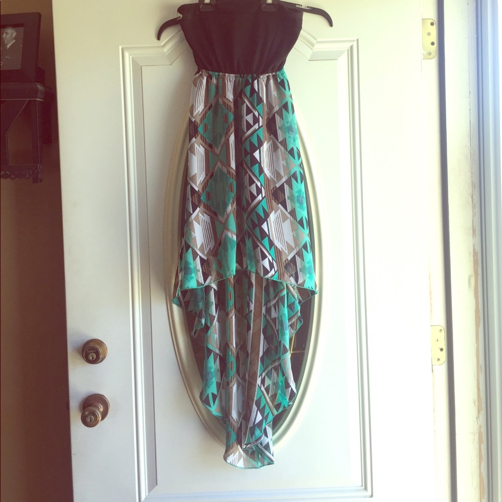 High-Low Aztec Strapless Dress