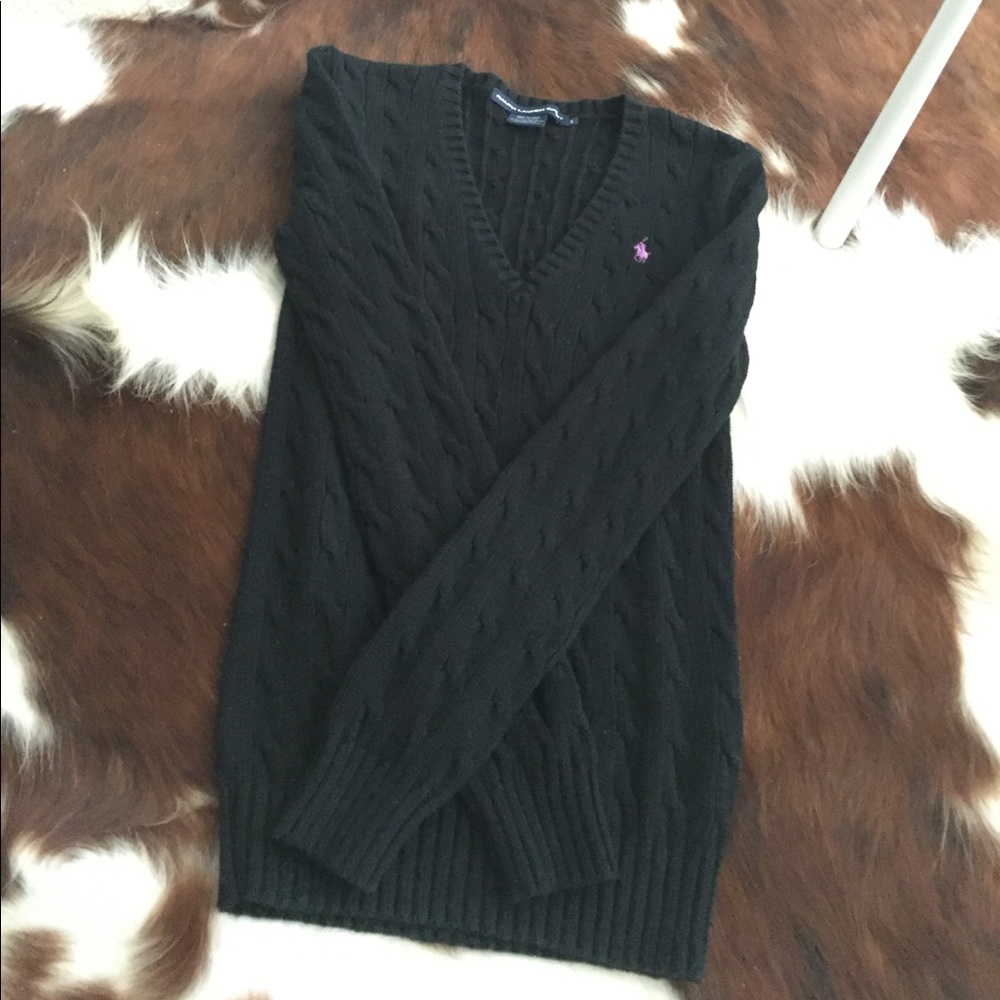 Black Cable Knit Polo Sweater