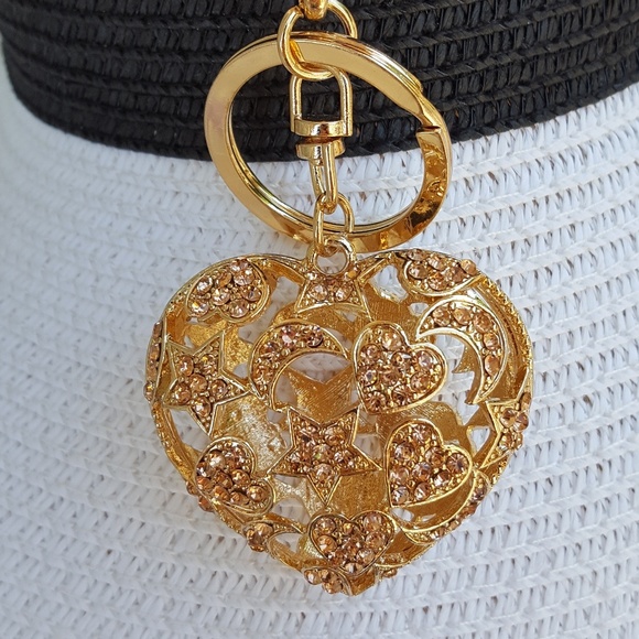 Heart (stars and moon) Rhinestone Keychain - Picture 2 of 4