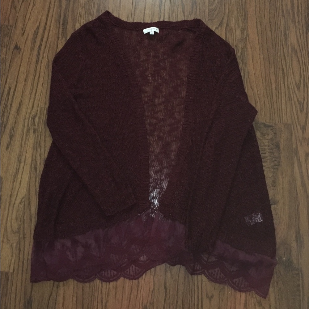 Gorgeous wine colored sweater with lace detail