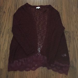 Gorgeous wine colored sweater with lace detail