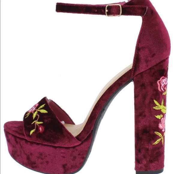 burgundy floral heels