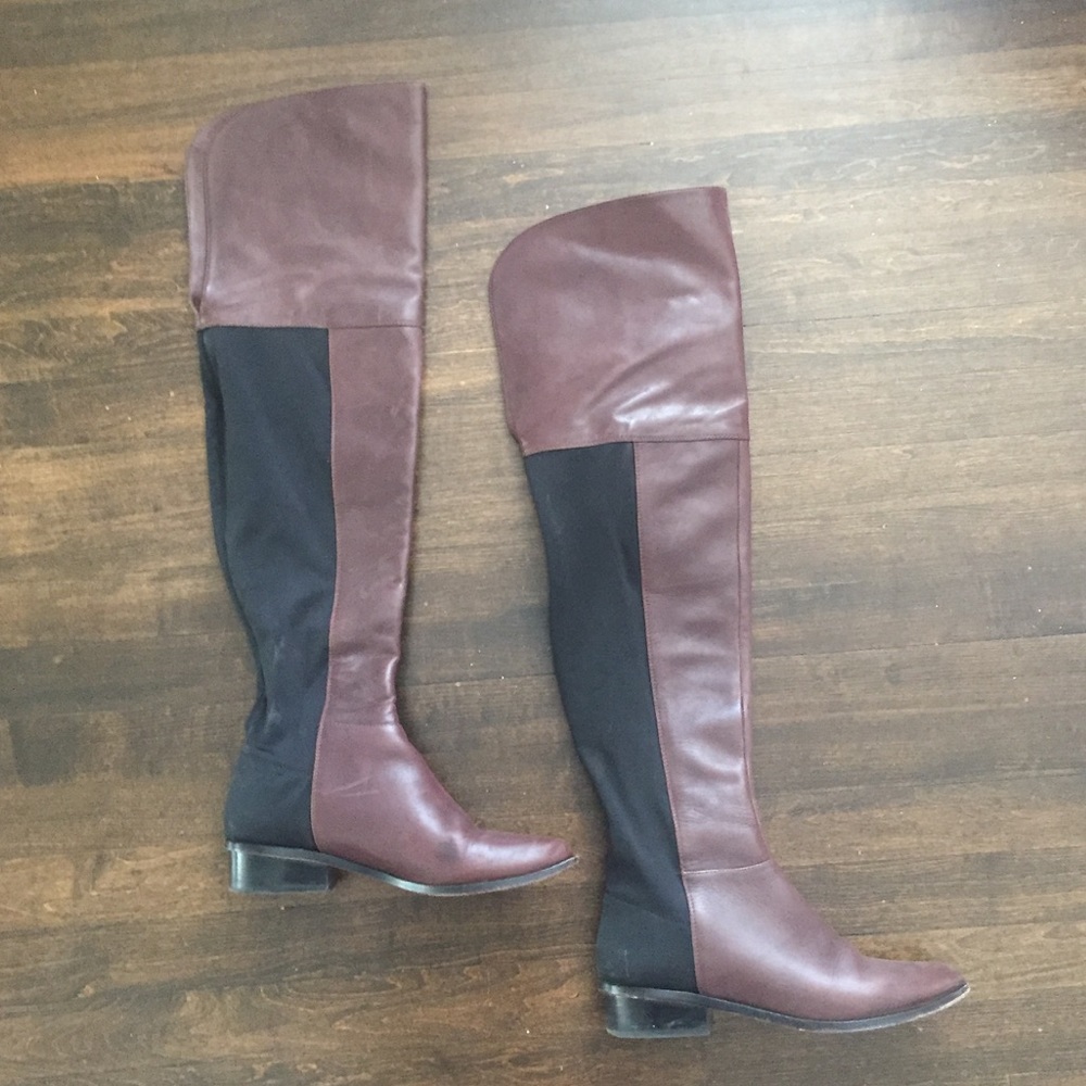Black and brown over the knee boots