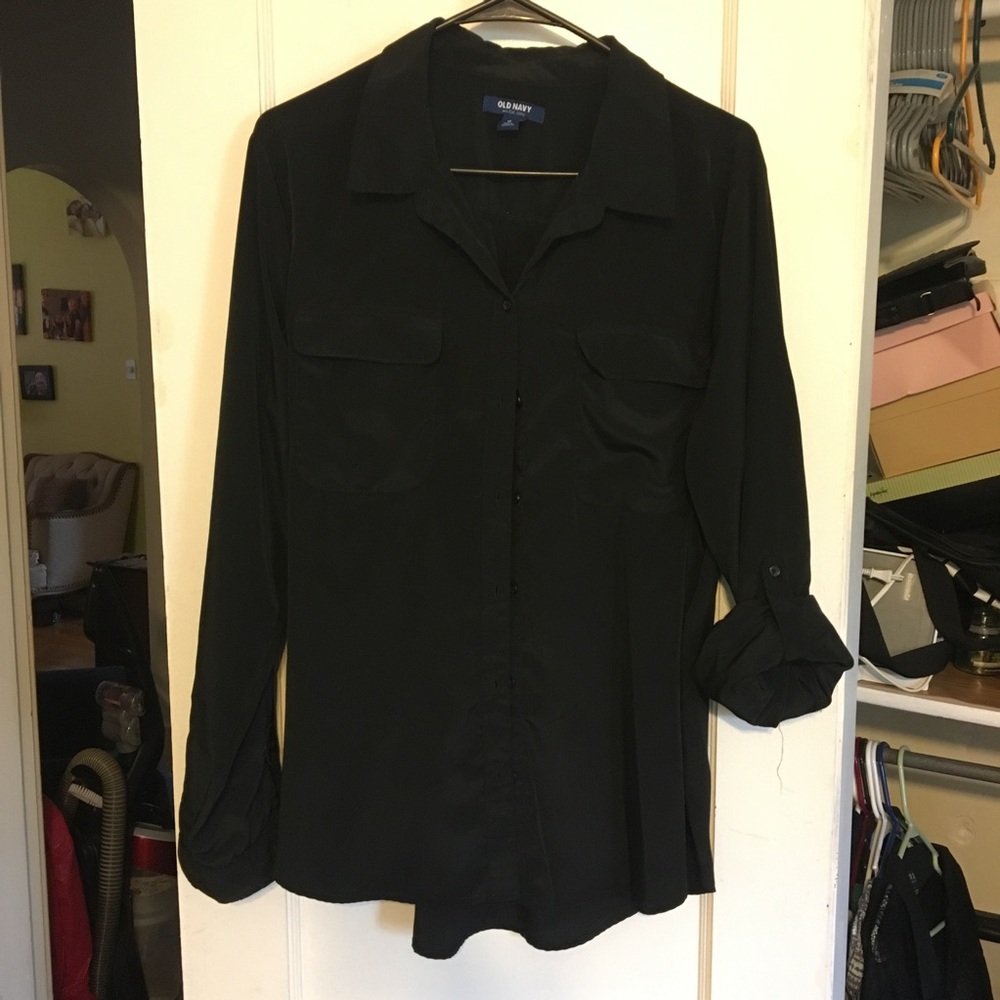 Silky, black button up blouse