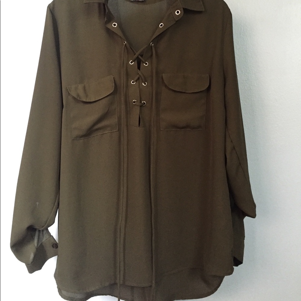 Olive tie-up blouse
