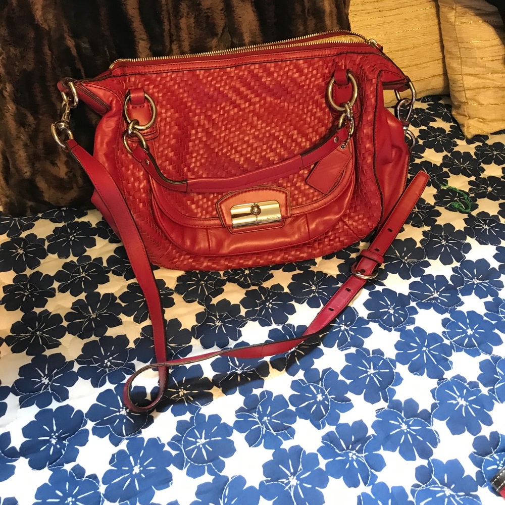 Red leather Coach bag