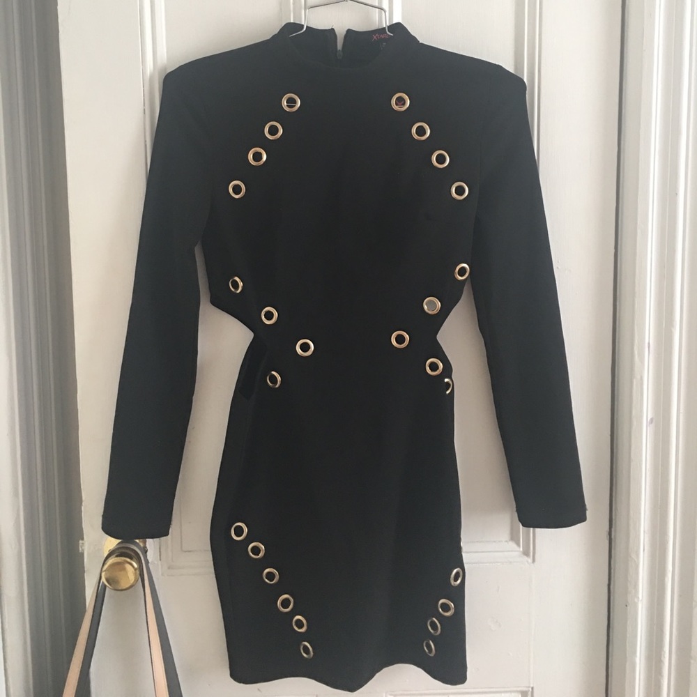 Skin tight black long sleeve dress