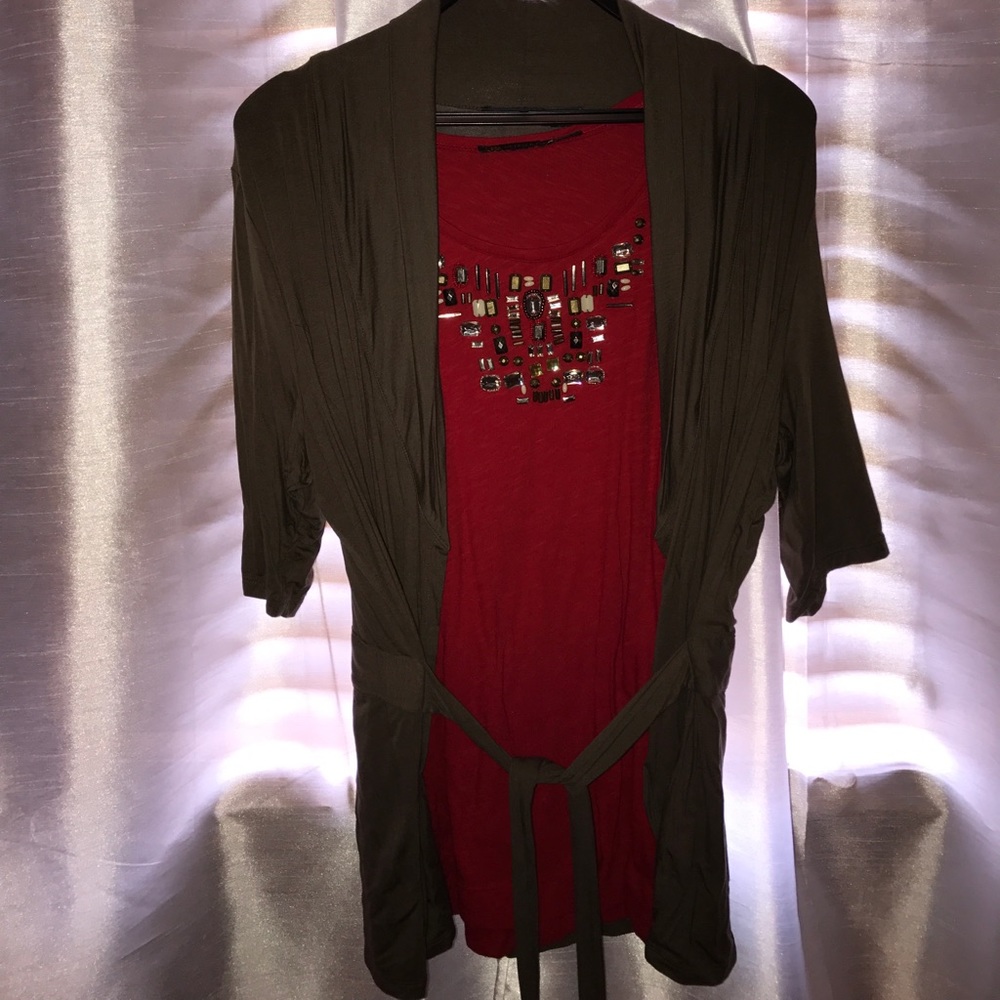 Outback Red from The Limited tank and cardigan set