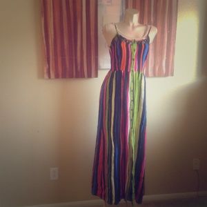 Button up  multi color dress with lace insert