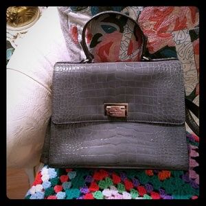 Kate Spade Sleek Structured Gray Crocodile Purse