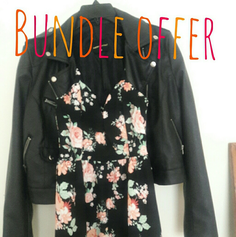 Black foral dress and leather jacket ❤❤❤