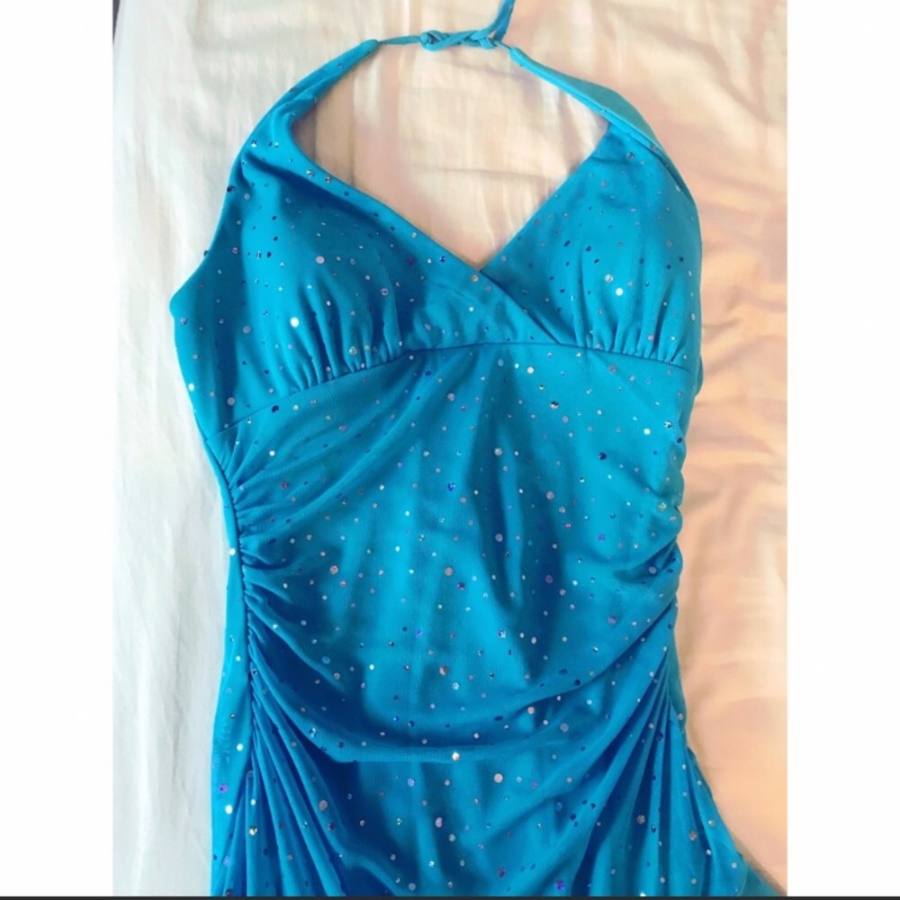 Blue halter asymmetrical dress