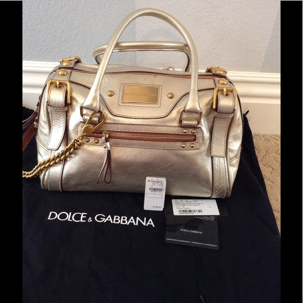 Dolce & Gabbana metallic gold chain leather bag