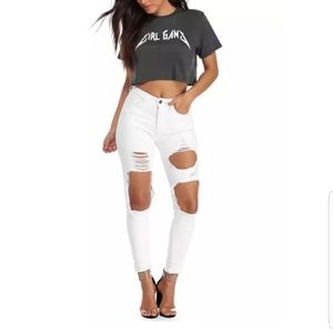 White ripped jeans