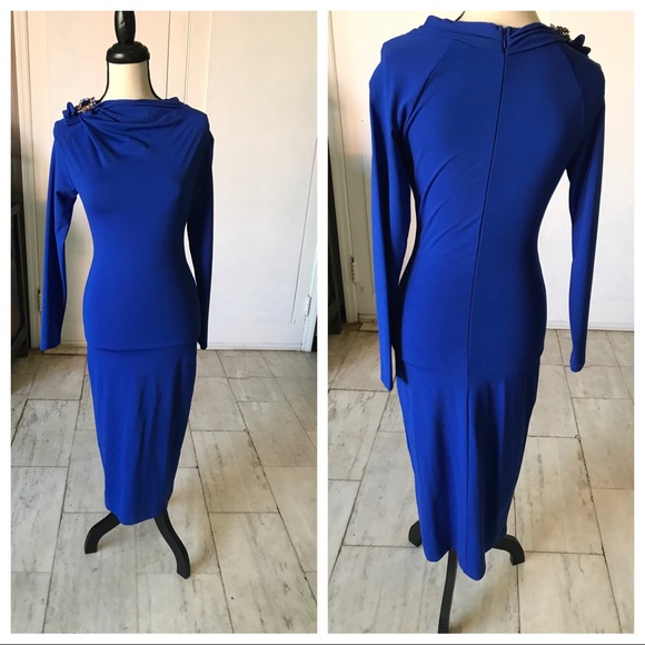 [SOLD] NWOT Gracia Neoprene Midi Dress with Brooch - Picture 2 of 3