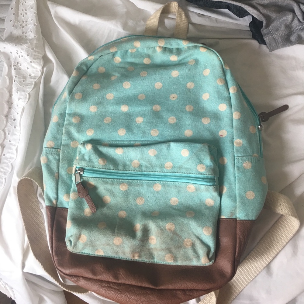 Blue polka dot bookbag