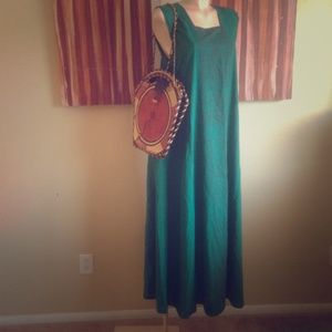 Long Green sheath dress with print down front