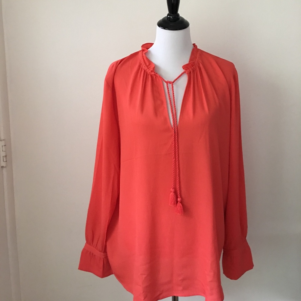 Ann Taylor  Coral color Tassel Blouse