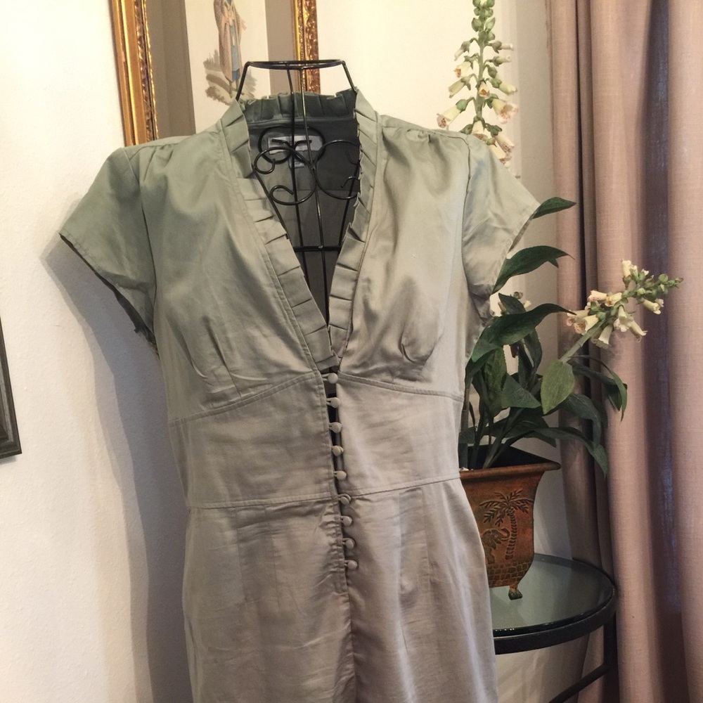 Dress- sage green with covered buttons