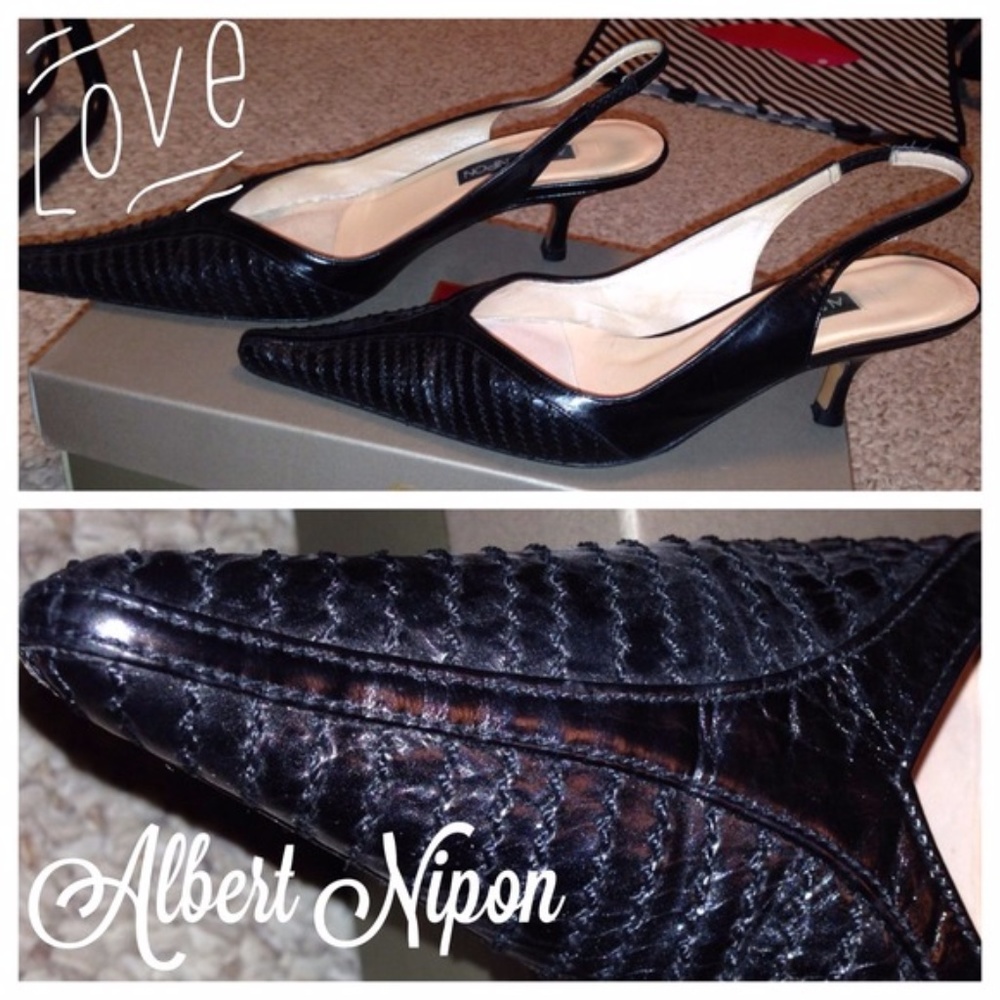Albert Nipon black leather slingback pumps