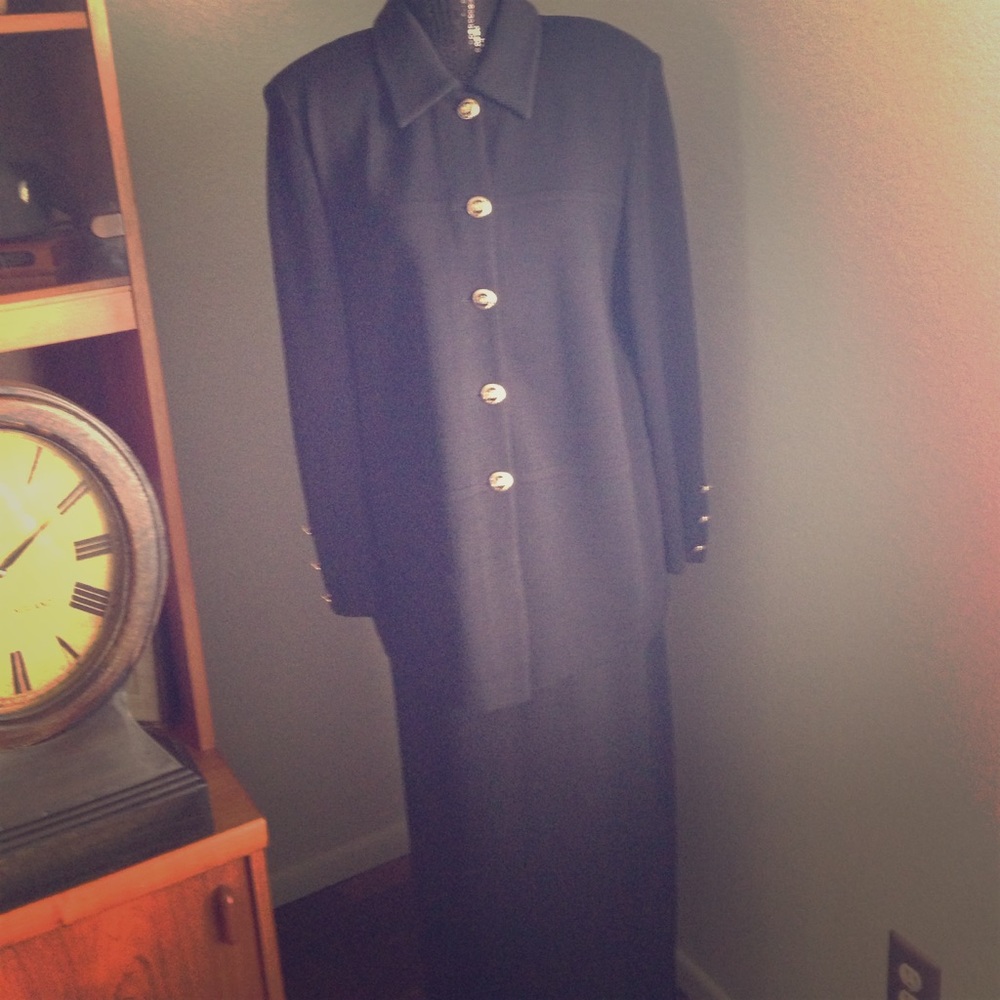 St John Knit Black Blazer and Long skirt