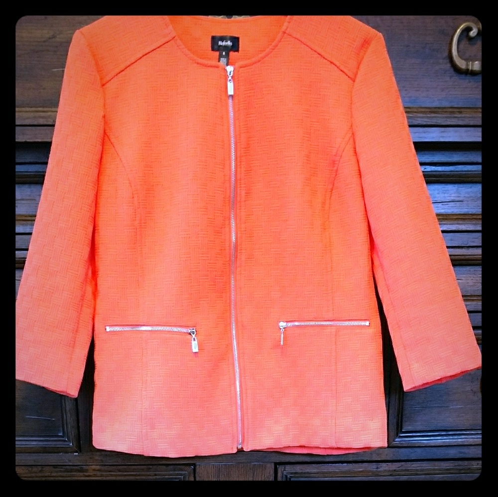 Womens Rafaella Coral Orange Waffle design Jacket
