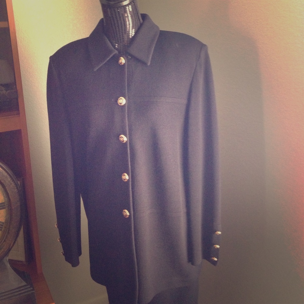 St. John Knit Black Suit with Knee-Length Skirt