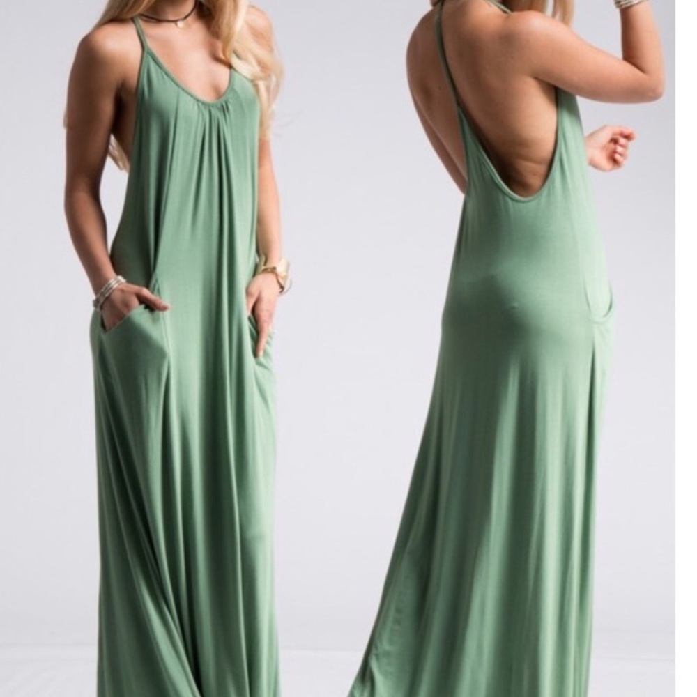 Apple Green Jersey T-Strap Back Maxi Dress - Picture 1 of 1