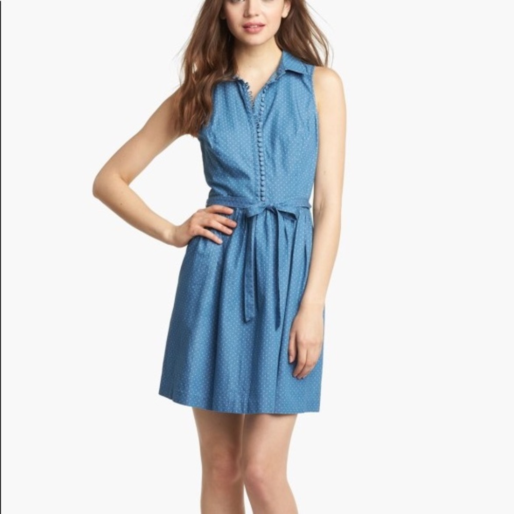 Chambray Kensie Polka Dot Collared Shirt Dress