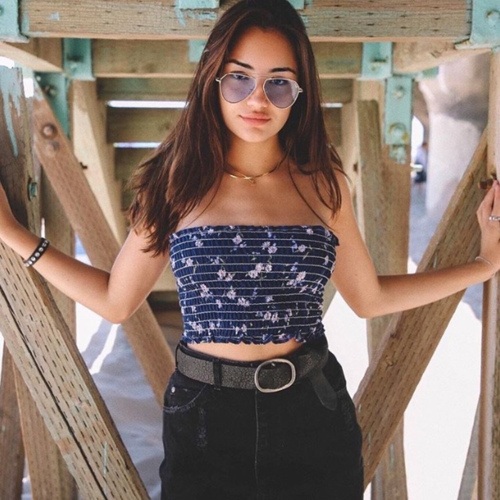 LF Tube Floral Smocked Crop Top