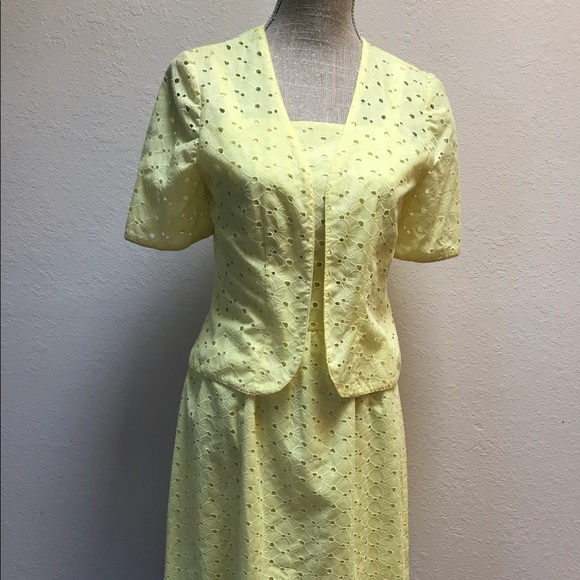 Vintage Dresses - Vintage Givenchy Eyelet Sun Dress Yellow Vintage Dresses - Vintage Givenchy Eyelet Sun Dress Yellow