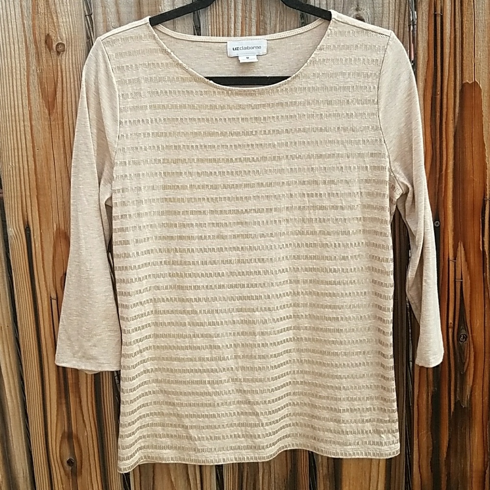 Liz Claiborne 3/4 sequins striped sleeve blouse