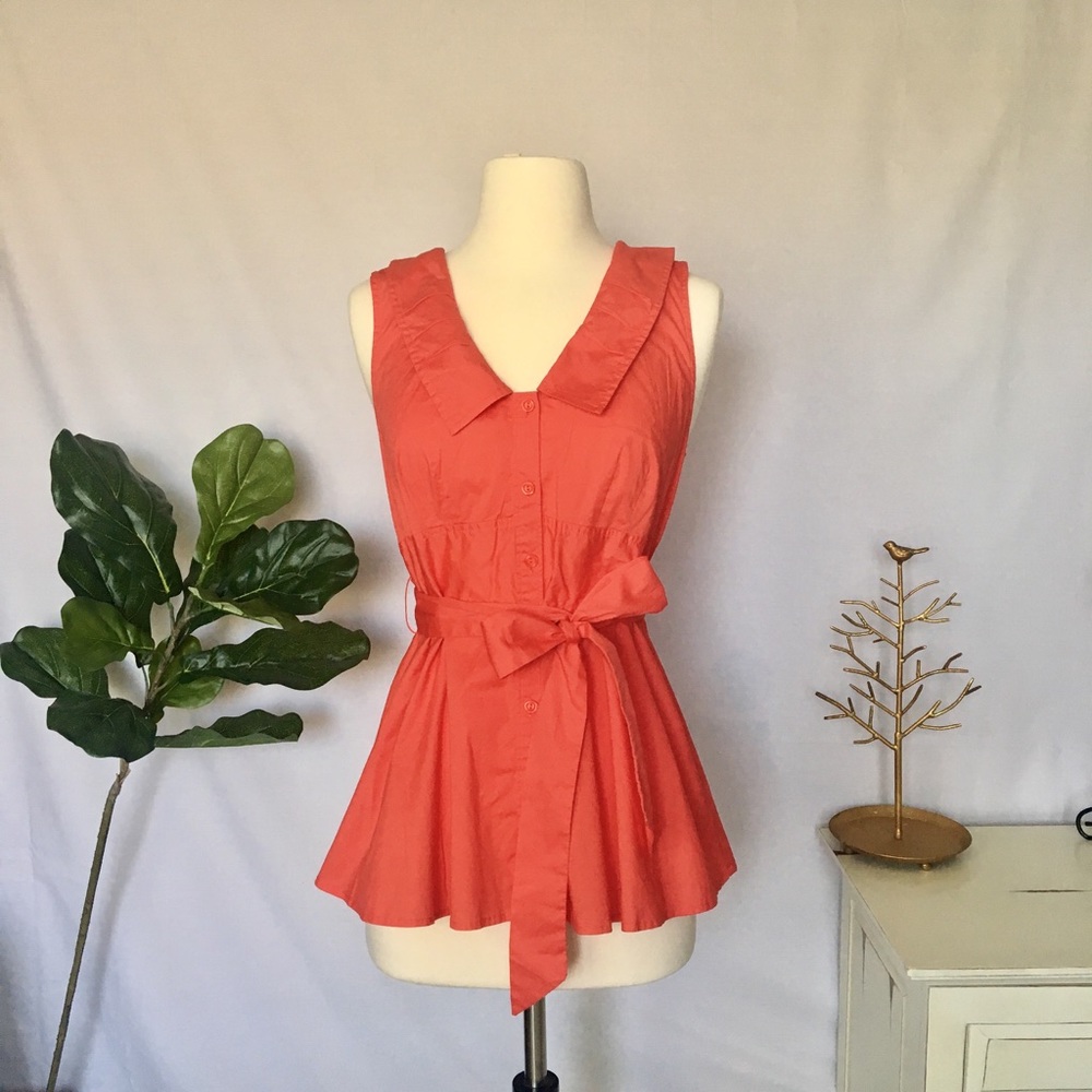 ANTHROPOLGIE Odille Red Orange Button Down Shirt 6