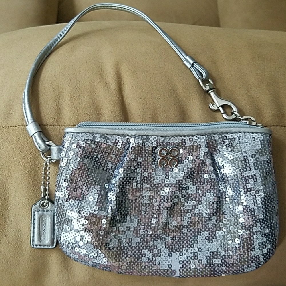 Coach silver sequin wristlet