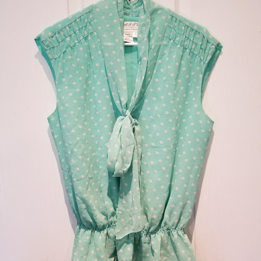 Mint polka-dot blouse
