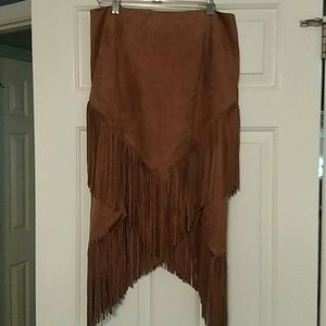 Suede Fringe Skirt