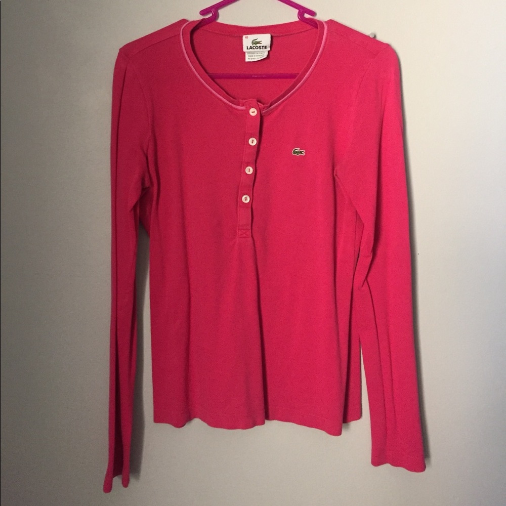 Lacoste Henley hot pink L/S tee