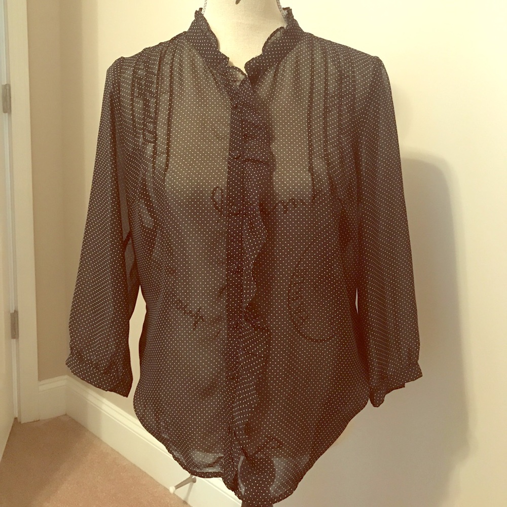 Shear blouse with ruffle and pintuck detail