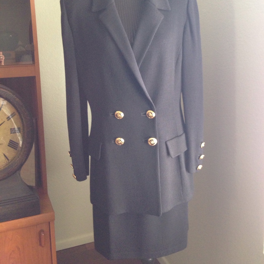 St John Knit Classic Double Breasted Black Suit